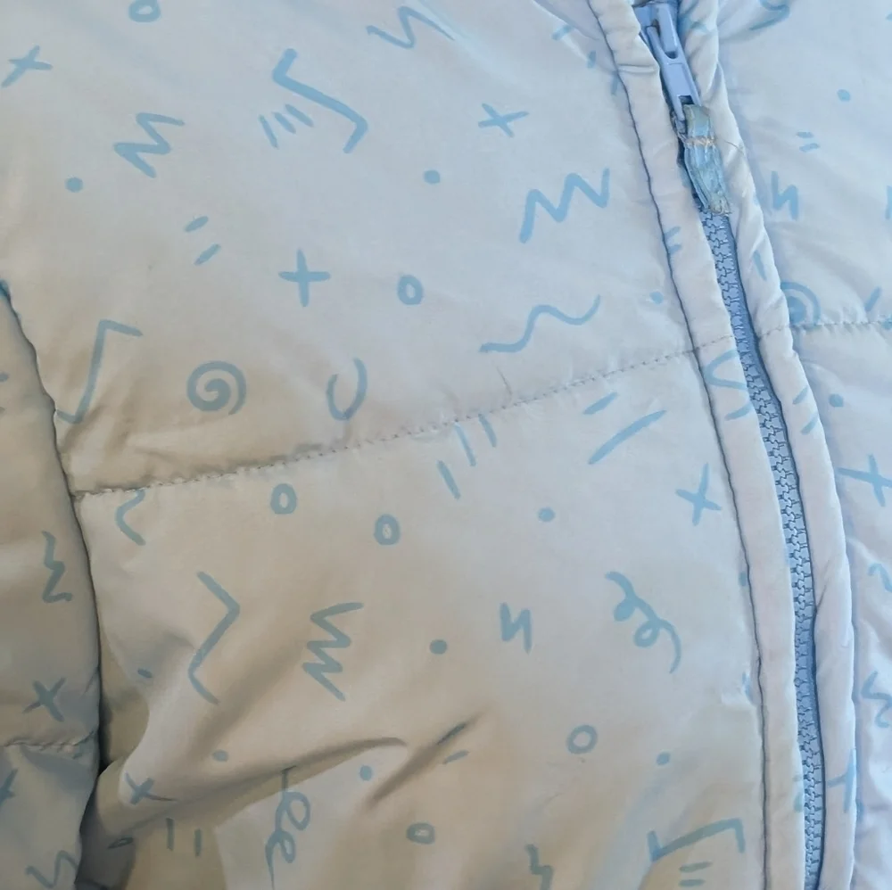 Disney Stitch Puffer Jacket Youth Sz 14/16 Blue Hood‎ Winter Coat Lilo & Stitch